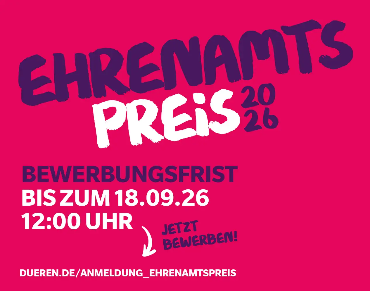 Ehrenamtspreis 2026 der Stadt Düren: Vorschläge bis 18. September 2026 möglich