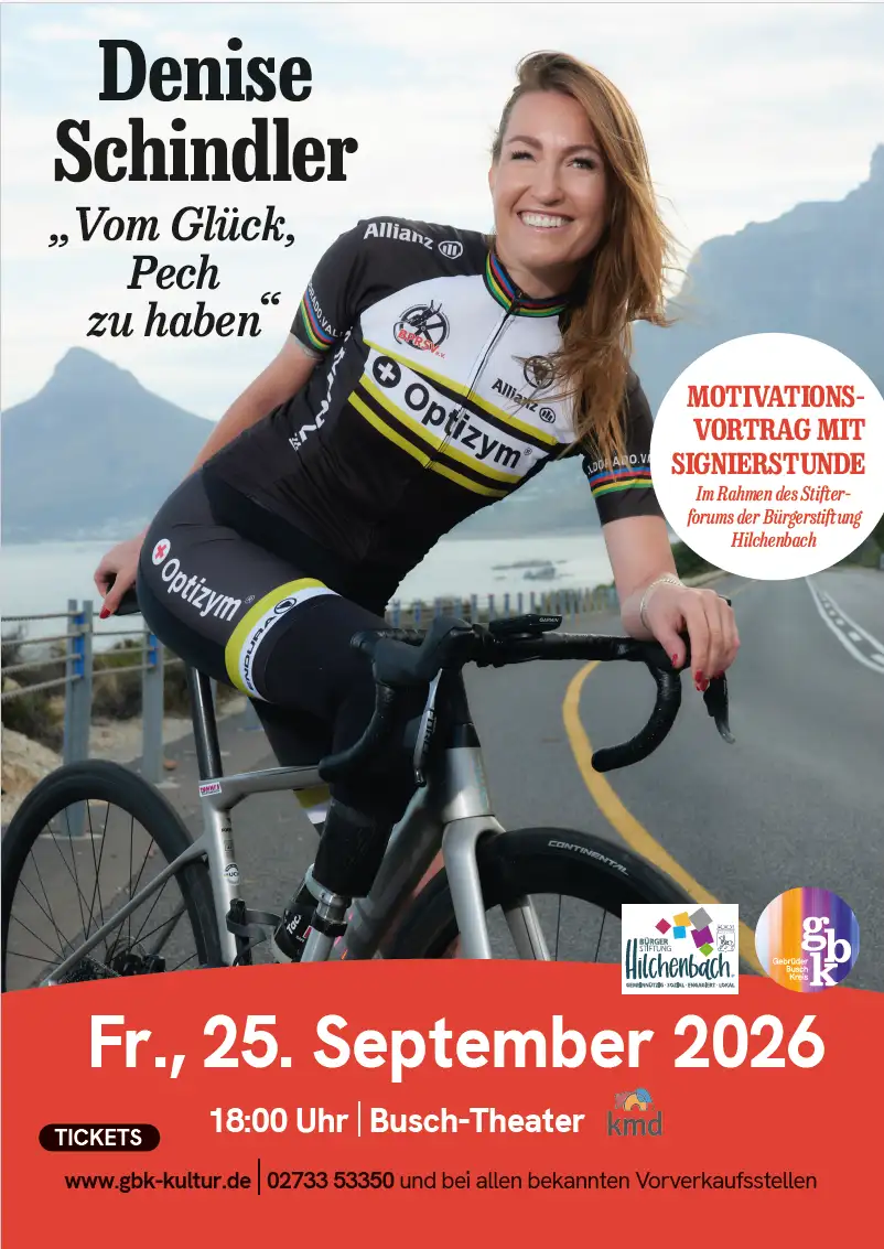Werbeplakat mit der Motivationsrednerin Denise Schindler zur Ankündigung eines Stifterforums.