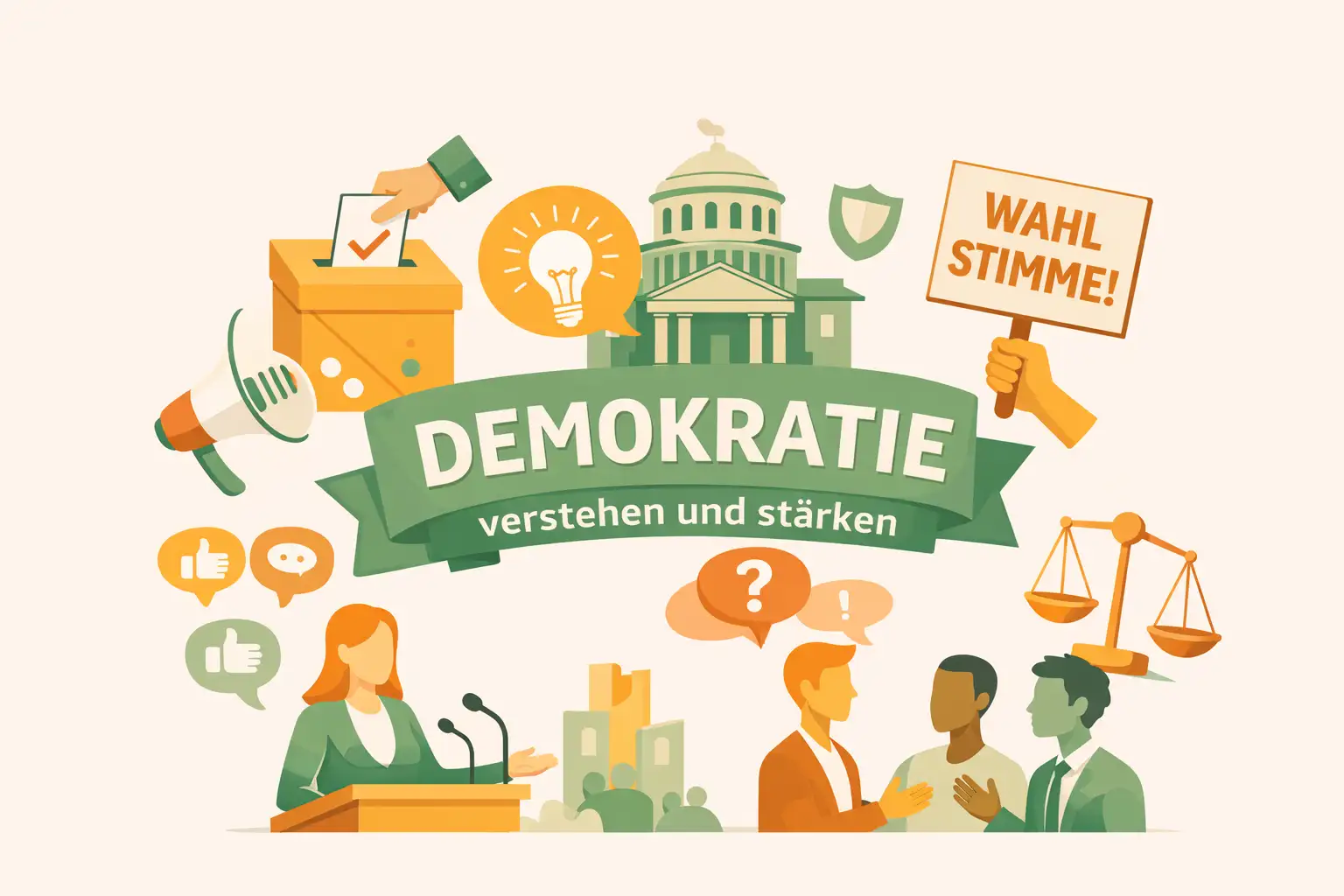 Im Workshop sollen unter anderem die Mechanismen der Demokratie erläutert werden. Symbol