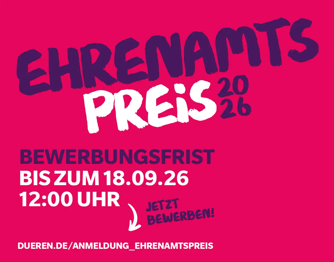 Ehrenamtspreis 2026 der Stadt Düren: Vorschläge bis 18. September 2026 möglich