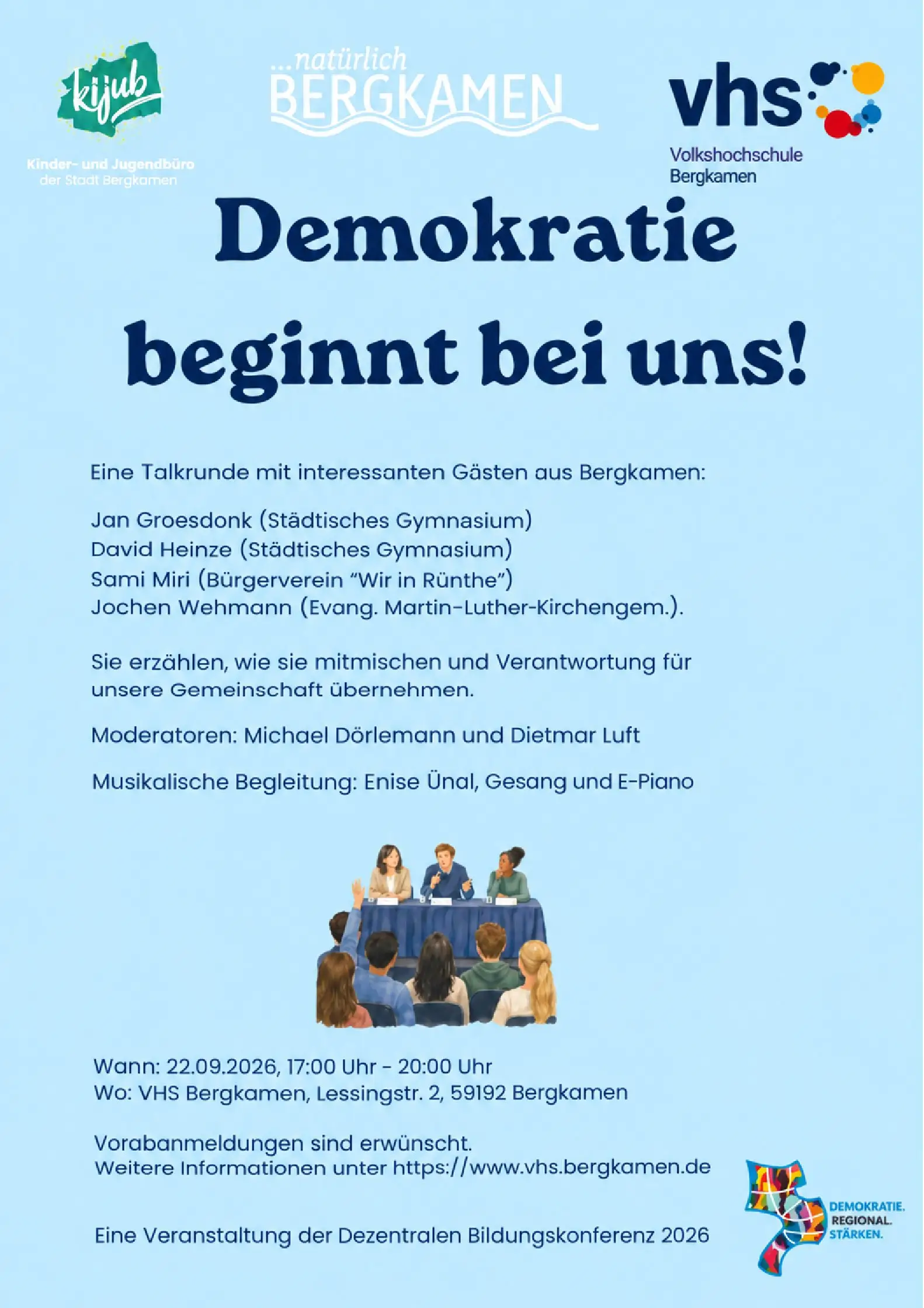 Talkrunde „Demokratie beginnt bei uns!“ an der VHS Bergkamen