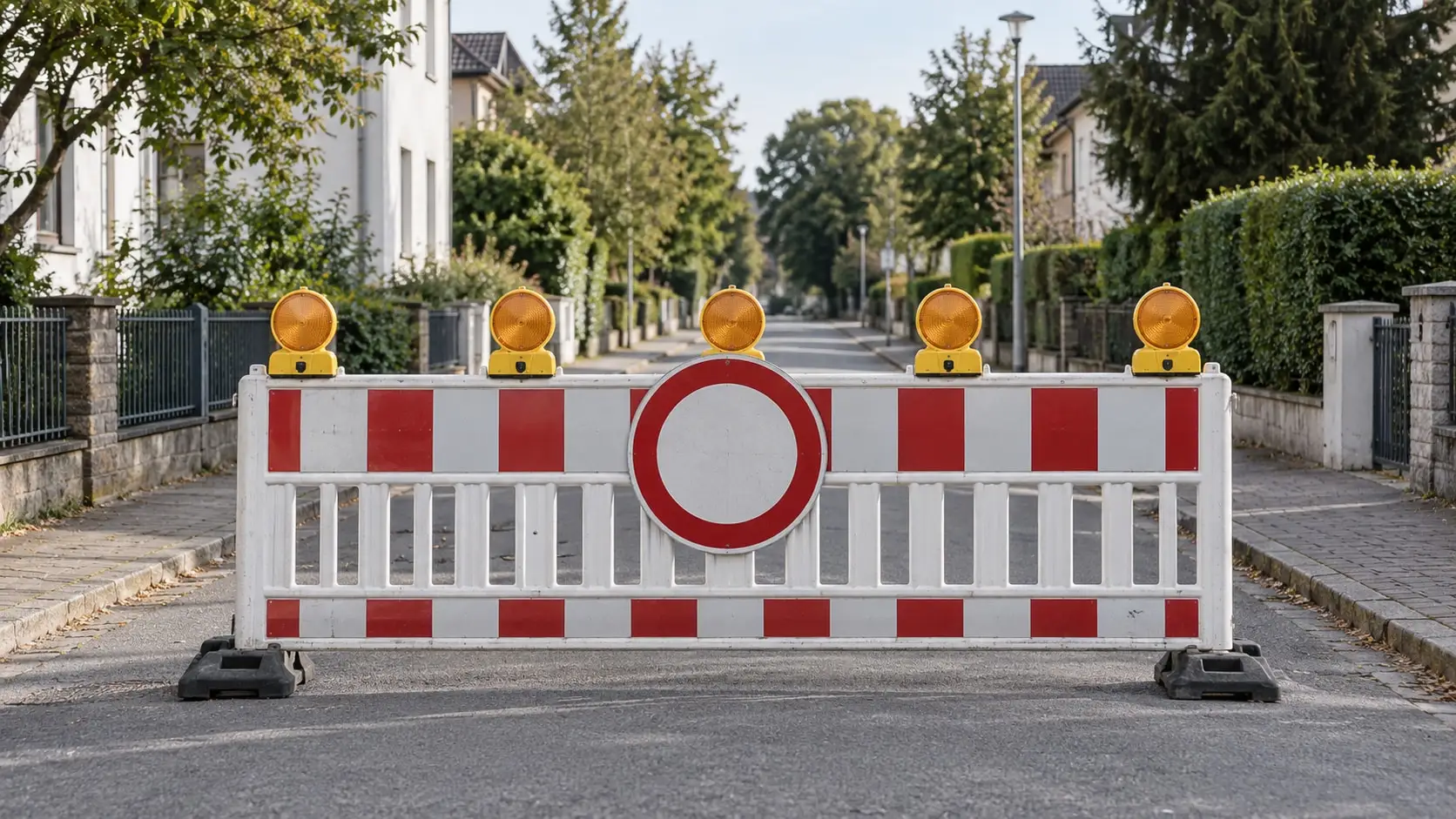 Straßensperrung mit Absperrschranke an einem nicht identifizierbaren Ort.